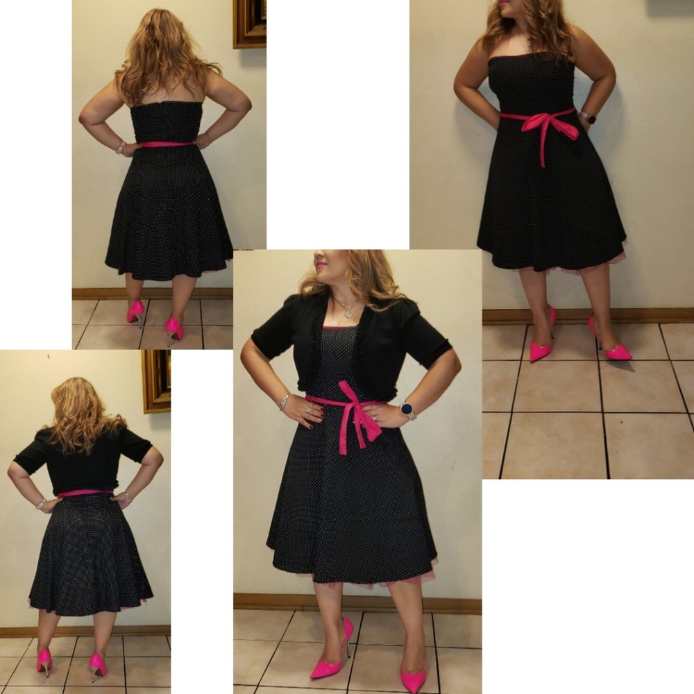 WINDSOR 50's dress Pink Polka Dot Black and white - Picture 1 of 8